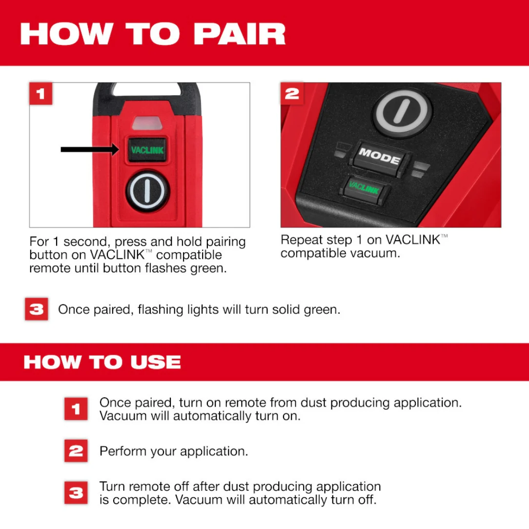 Milwaukee 0952-20, VACLINK™ Wireless Dust Control Remote - Image 3
