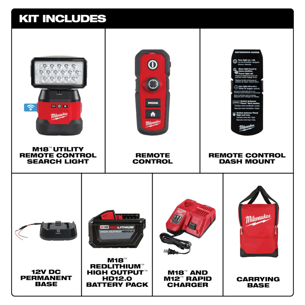 Milwaukee 2123-21HD, M18 Utility Remote Control Search Light 12.0Ah Kit w/ Portable Base - Image 4