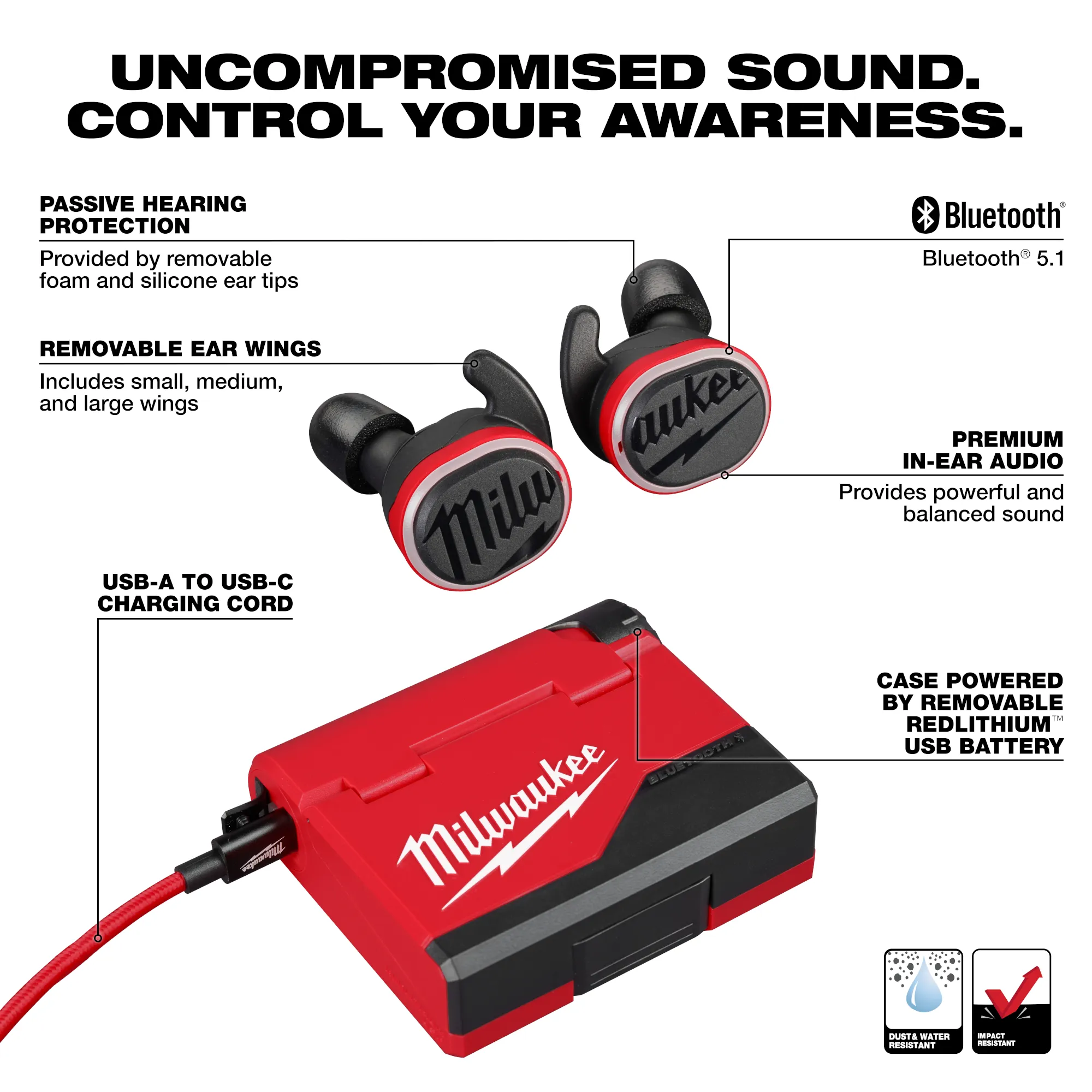 Milwaukee 2191-21, REDLITHIUM™ USB Bluetooth® Jobsite Ear Buds - Image 3
