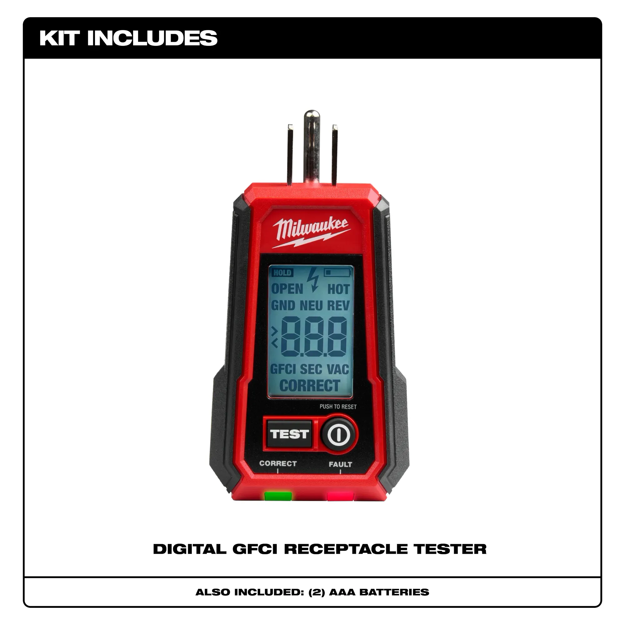 Milwaukee 2224-20, Digital GFCI Receptacle Tester - Image 2