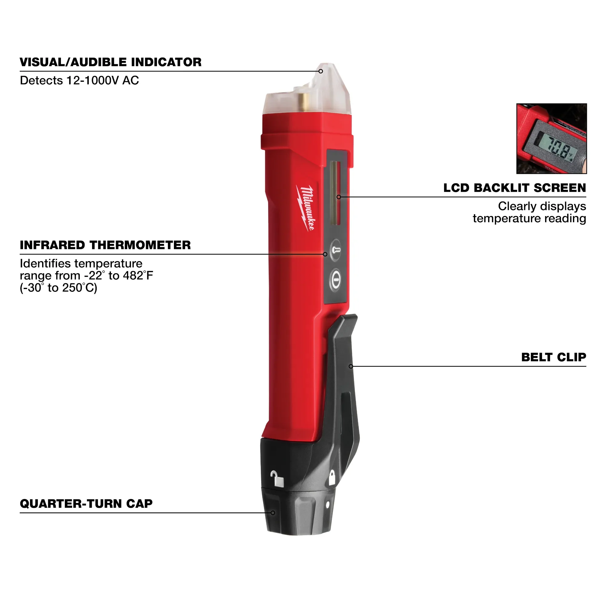 Milwaukee 2225-20, Non-Contact Voltage Detector w/ Laser Infrared Thermometer - Image 3