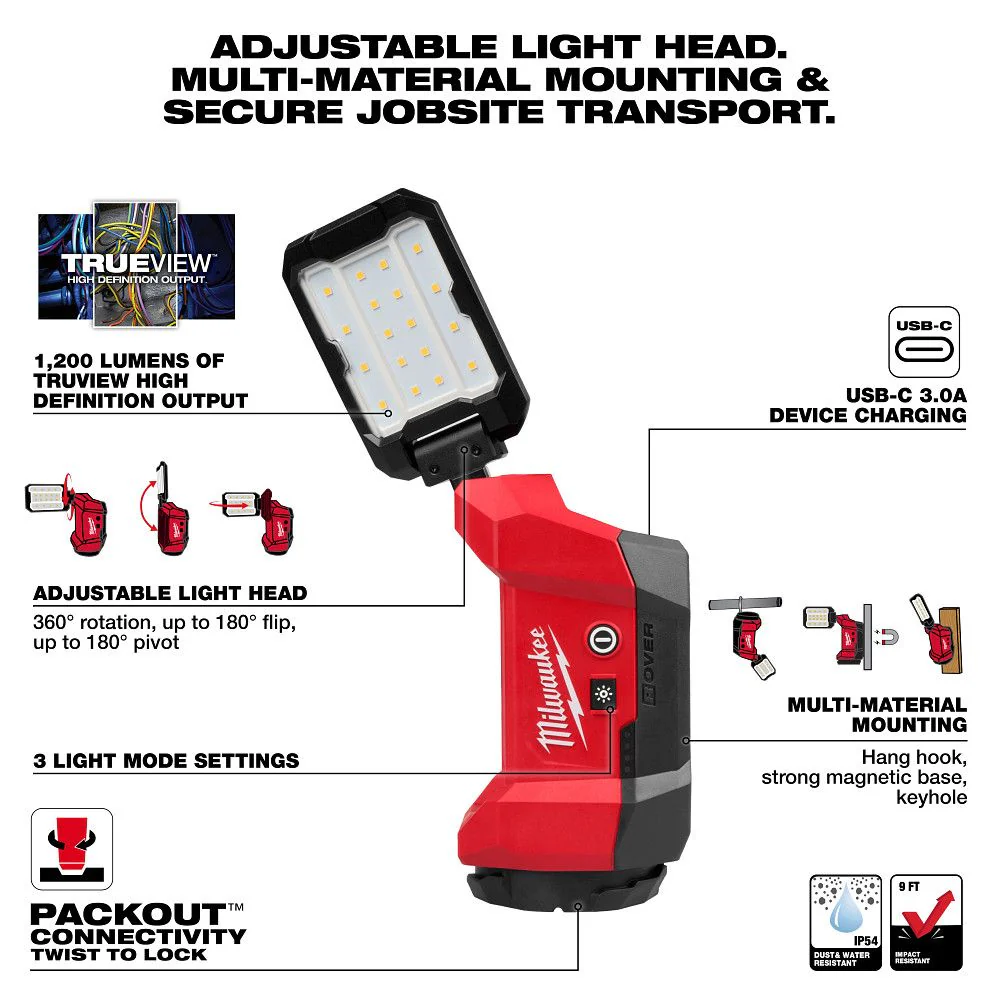 Milwaukee 2350-20, M12™ ROVER™ Multi-Directional Flood Light w/ PACKOUT™ Compatibility - Image 3