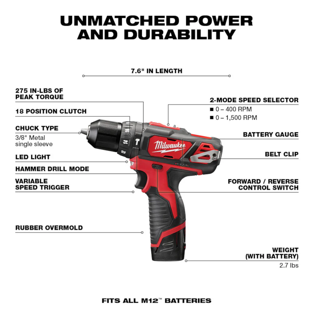 Milwaukee 2497-22, M12™ Cordless LITHIUM-ION 2-Tool Combo Kit - Image 3