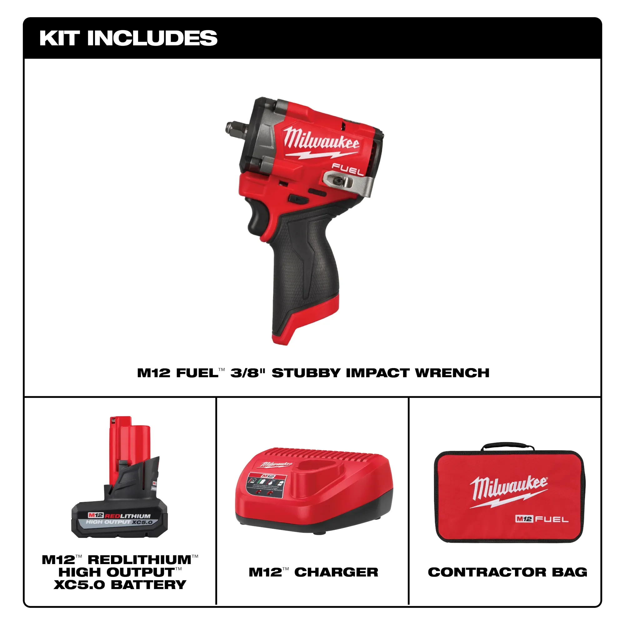 Milwaukee 2562-21, M12 FUEL™ Stubby 3/8" Impact Wrench Kit - Image 2