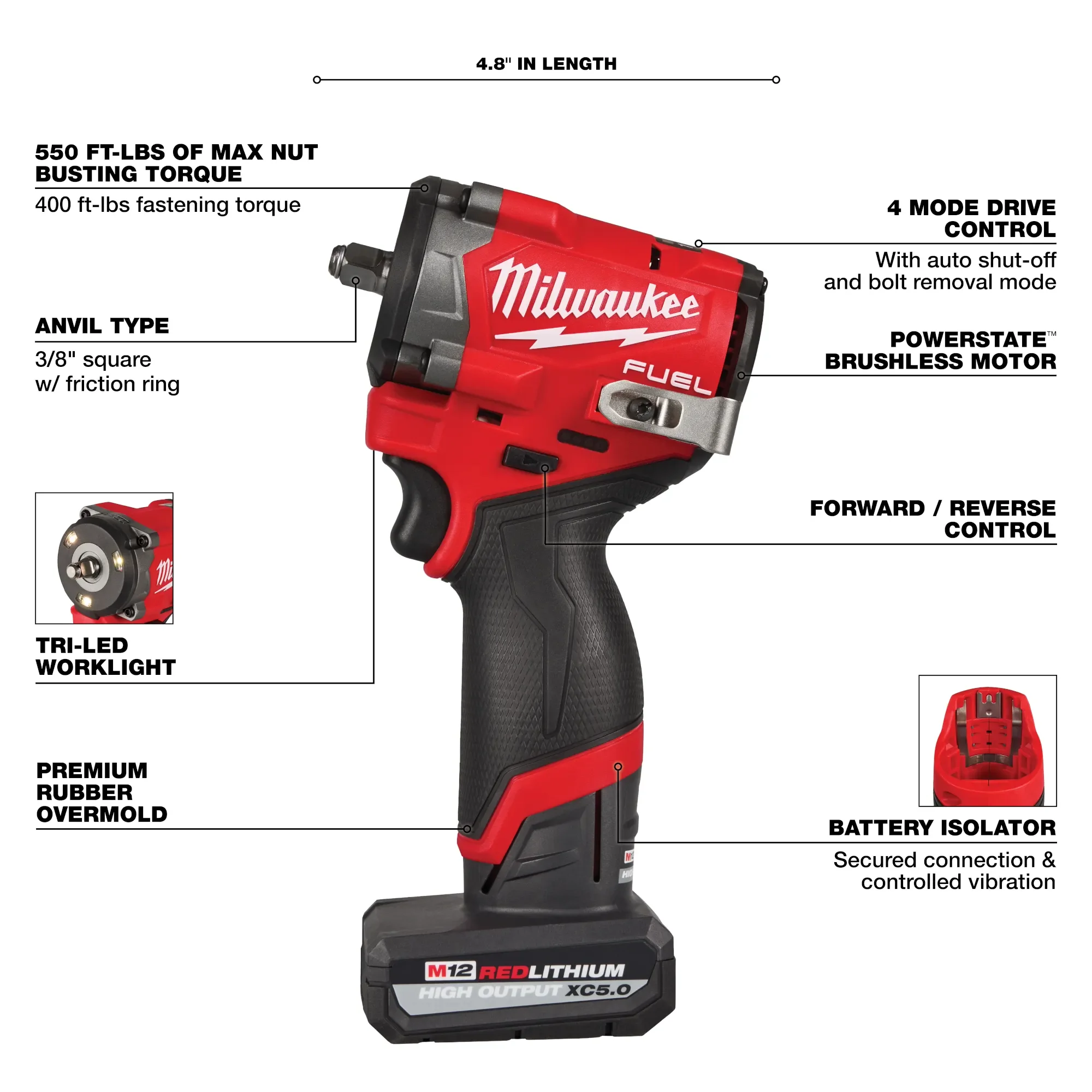 Milwaukee 2562-22, M12 FUEL™  Stubby 3/8" Impact Wrench Kit - Image 4