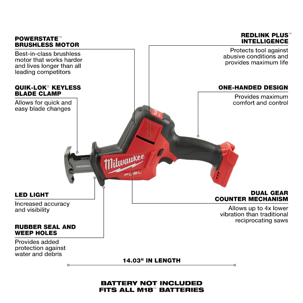 Milwaukee 2719-20, M18 FUEL Hackzall (Tool Only) - Image 6