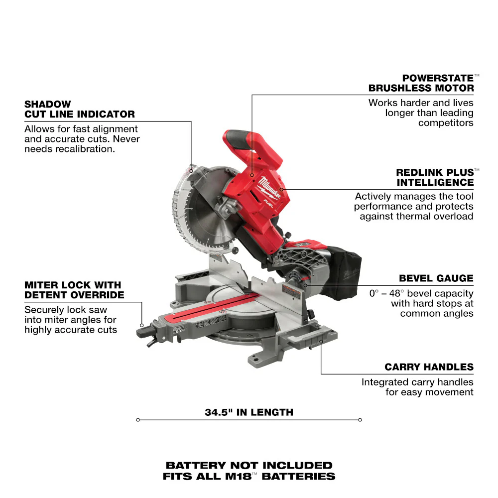 Milwaukee 2734-20, M18 FUEL 10" Dual Bevel Sliding Compound Miter Saw (Tool Only) - Image 5