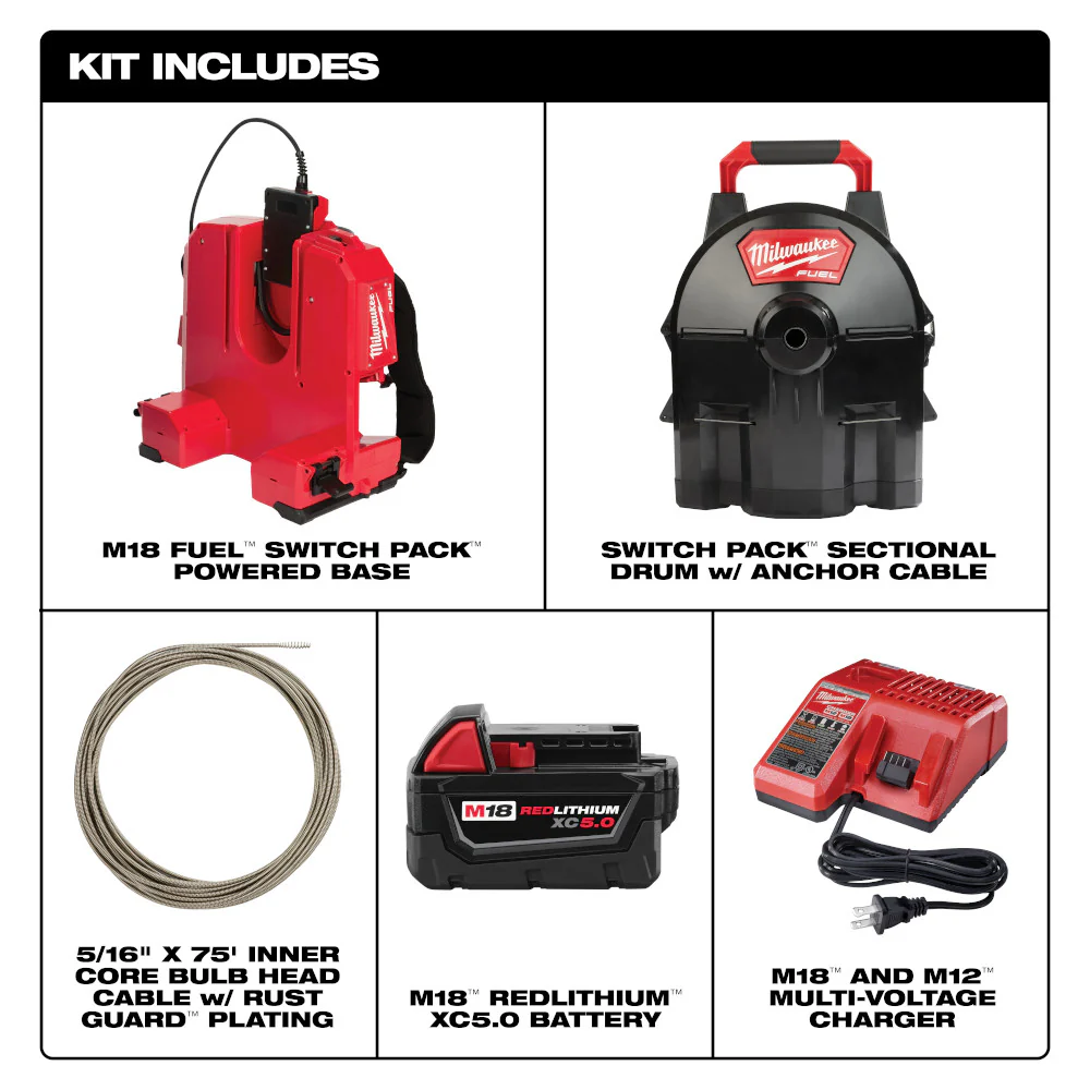 Milwaukee 2775A-211, M18 FUEL™ SWITCH PACK™ Sectional Drum Machine with 5/16” Cable - Image 5