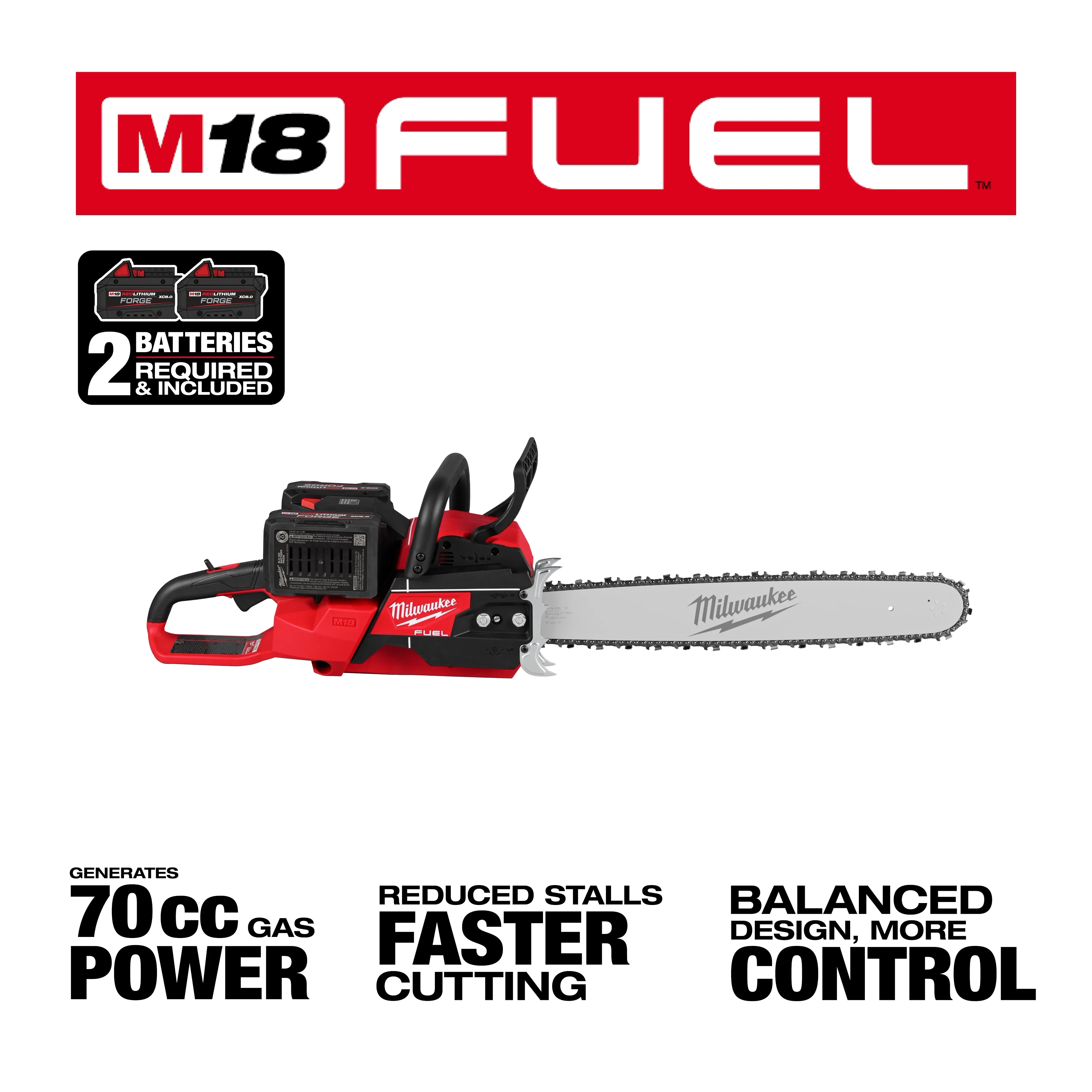Milwaukee 2827-22, M18 FUEL™ 20" Dual Battery Chainsaw Kit - Image 4