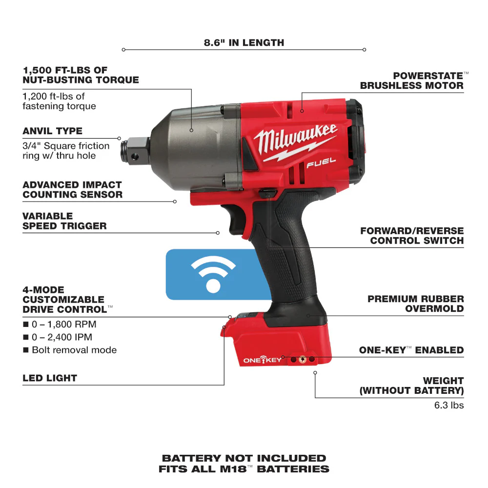 Milwaukee 2864-22, M18 FUEL 3/4" High Torque Impact Wrench Friction Ring Kit w/ONE-KEY - Image 2