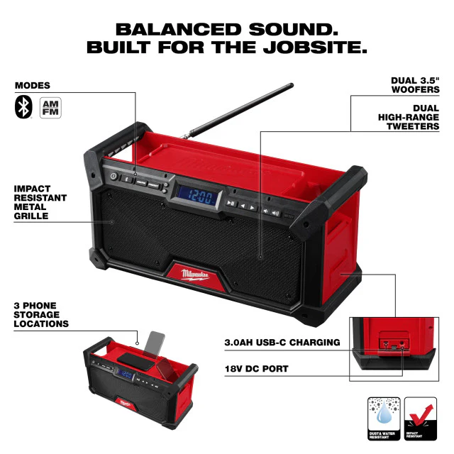 Milwaukee 2952-20, M18 Jobsite Radio - Image 2