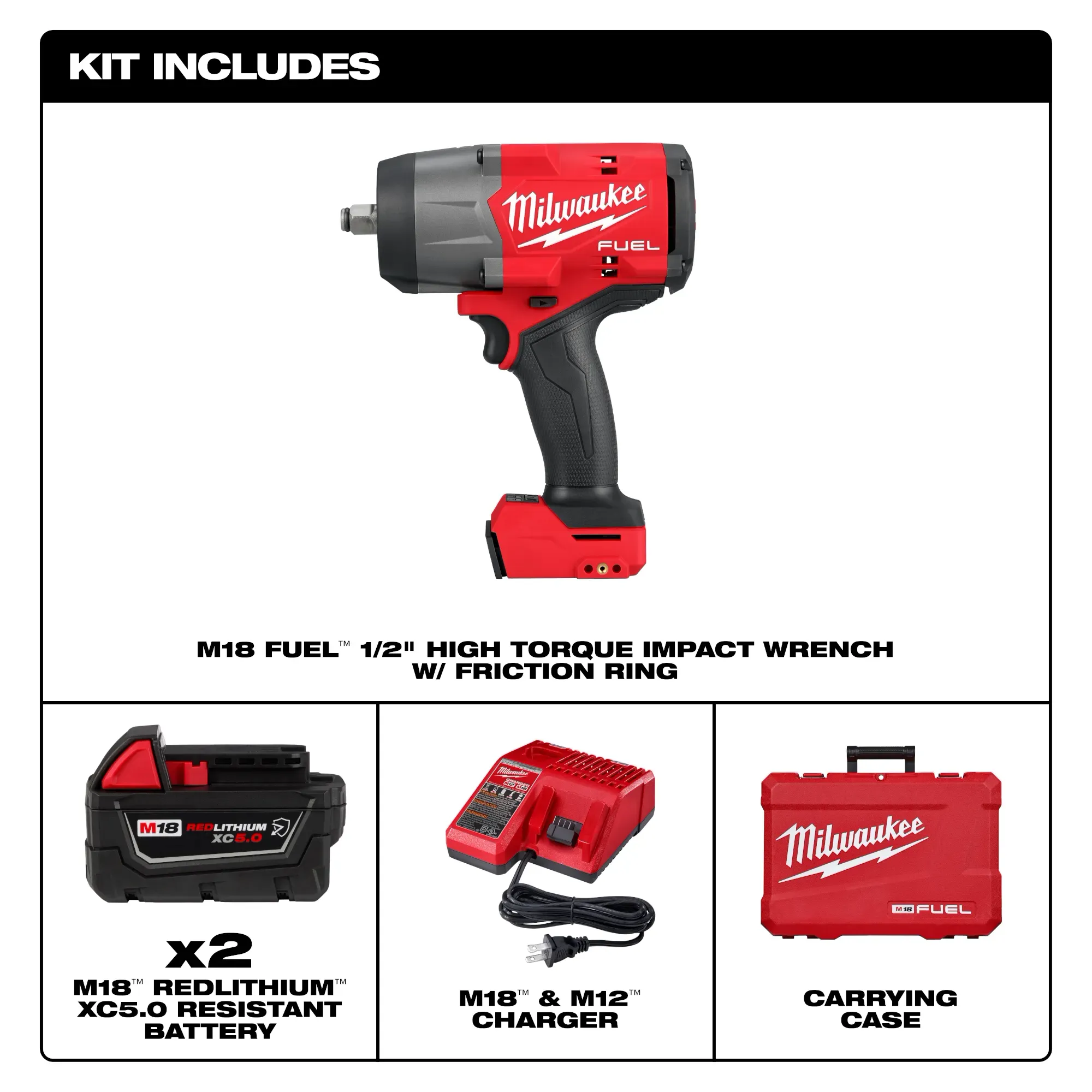Milwaukee 2967-22, M18 FUEL™ 1/2" High Torque Impact Wrench w/ Friction Ring Kit - Image 2