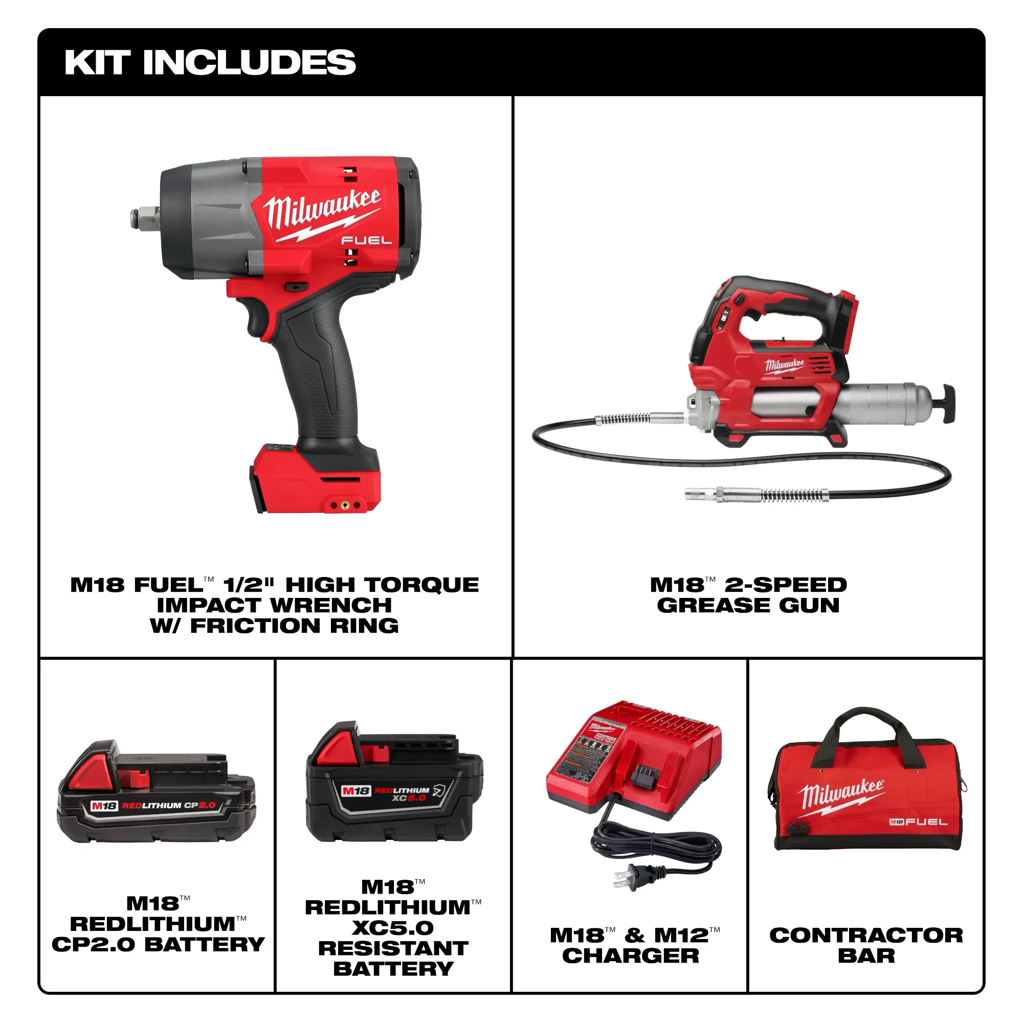 Milwaukee 2967-22GG, M18 FUEL™ 1/2" HTIW & Grease Gun Combo Kit - Image 2