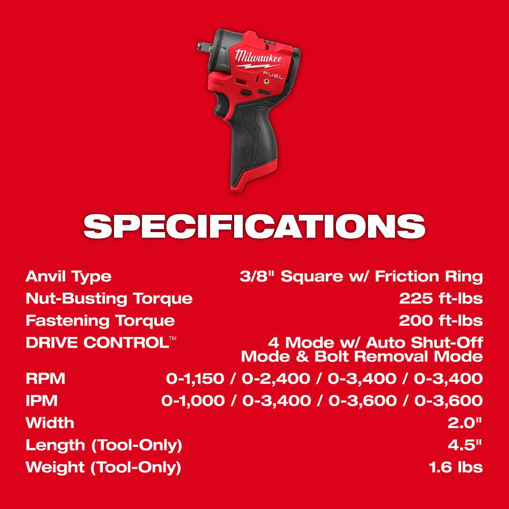 Milwaukee 3049-20, M12 FUEL™ 3/8" Subcompact Impact Wrench w/ Friction Ring - Image 7