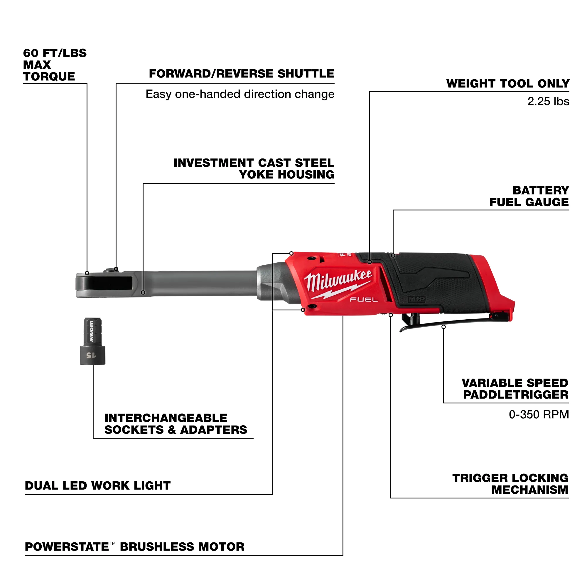 Milwaukee 3050-20, M12 FUEL™ INSIDER™ Extended Reach Box Ratchet - Image 6