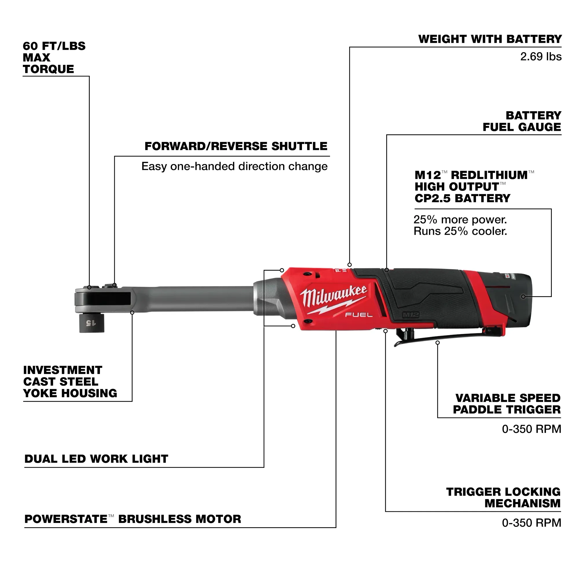Milwaukee 3050-21, M12 FUEL™ INSIDER™ Extended Reach Box Ratchet - Image 5