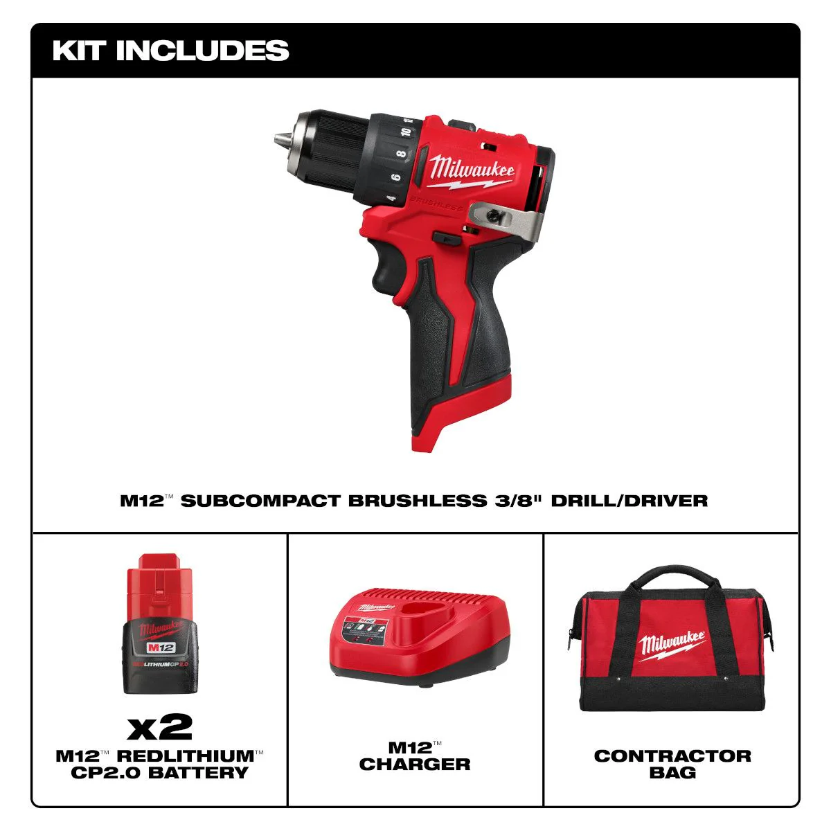 Milwaukee 3401-22, M12™ Subcompact Brushless 3/8" Drill/Driver Kit - Image 2