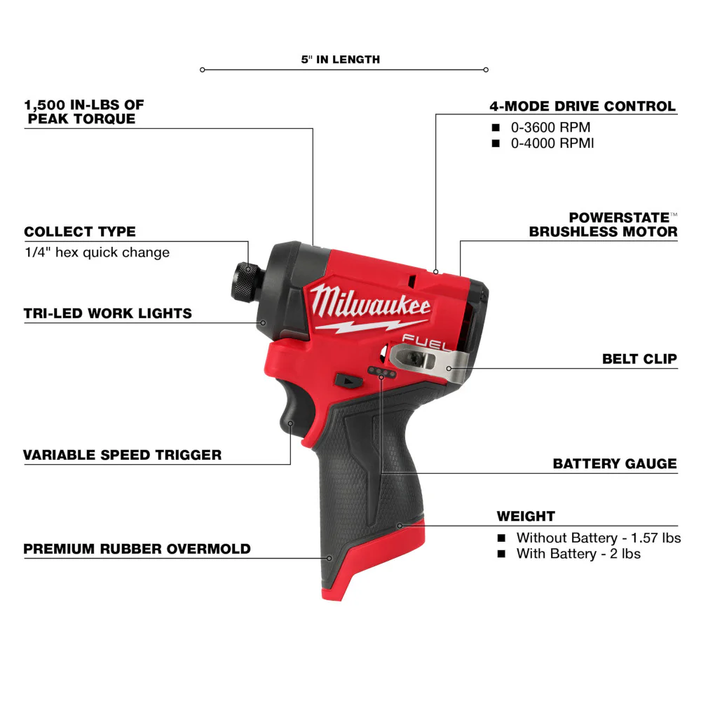 Milwaukee 3453-20, M12 FUEL™ 1/4" Hex Impact Driver (Tool Only) - Image 3