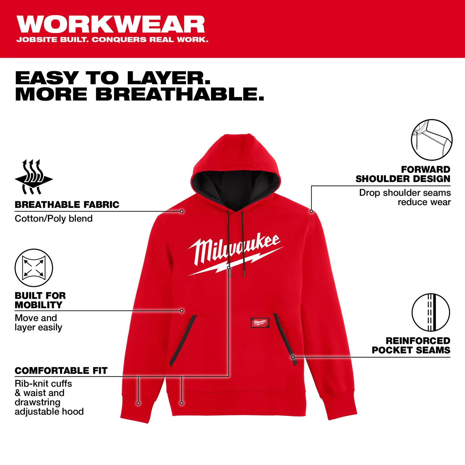 Milwaukee 352R-2X, BIG LOGO MIDWEIGHT HOODIE - RED 2X - Image 6