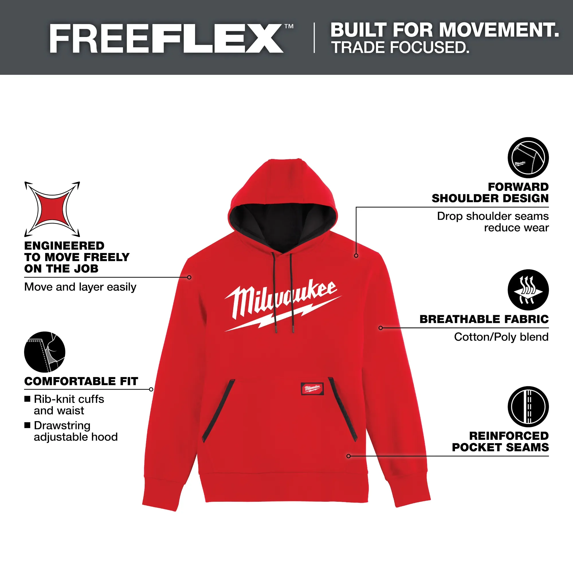 Milwaukee 352R-S, BIG LOGO MIDWEIGHT HOODIE - RED S - Image 2