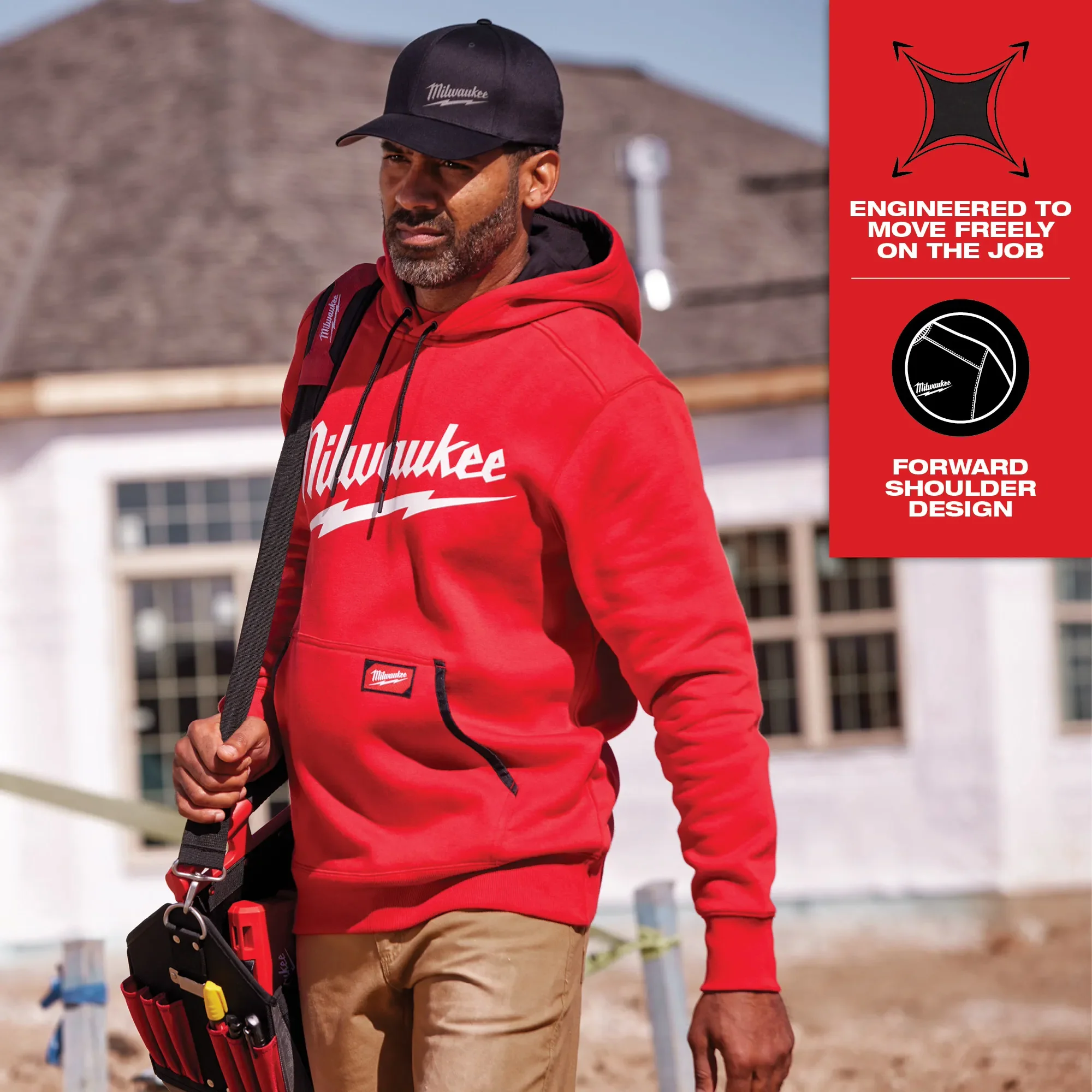 Milwaukee 352R-S, BIG LOGO MIDWEIGHT HOODIE - RED S - Image 4
