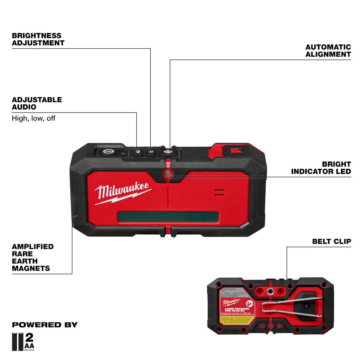 Milwaukee 3642-21, M12™ Green 360° 3-Plane Laser w/Automatic Alignment & Receiver - Image 4