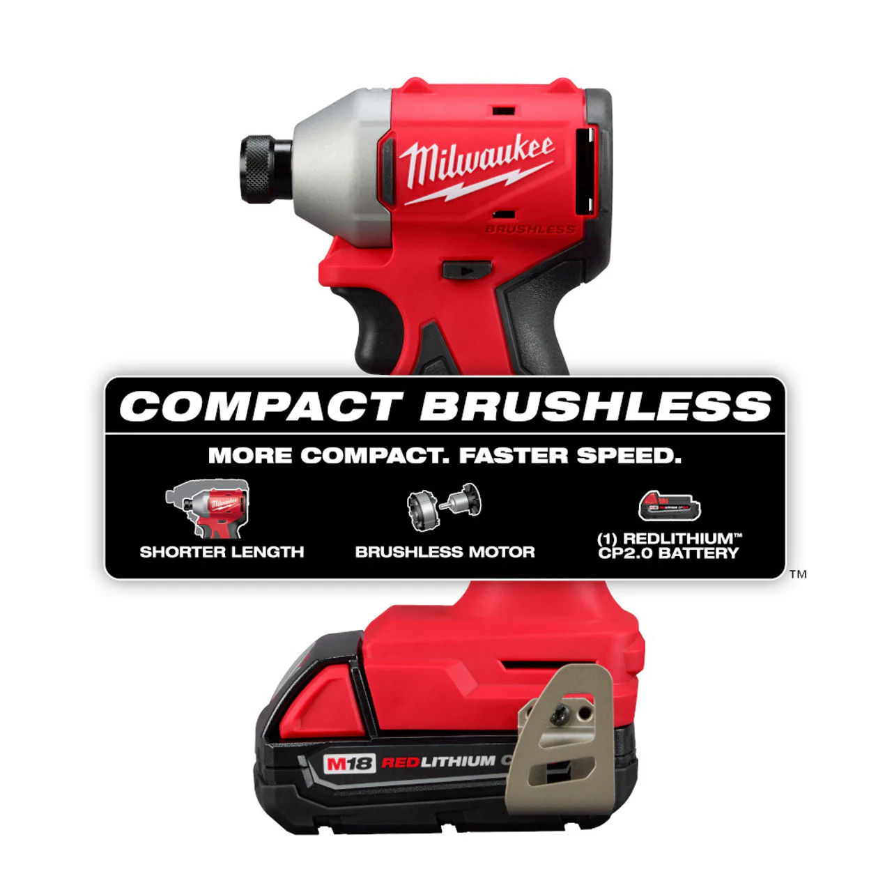 Milwaukee 3650-21P, M18 Compact Brushless 1/4" Hex Impact Driver Kit - Image 5