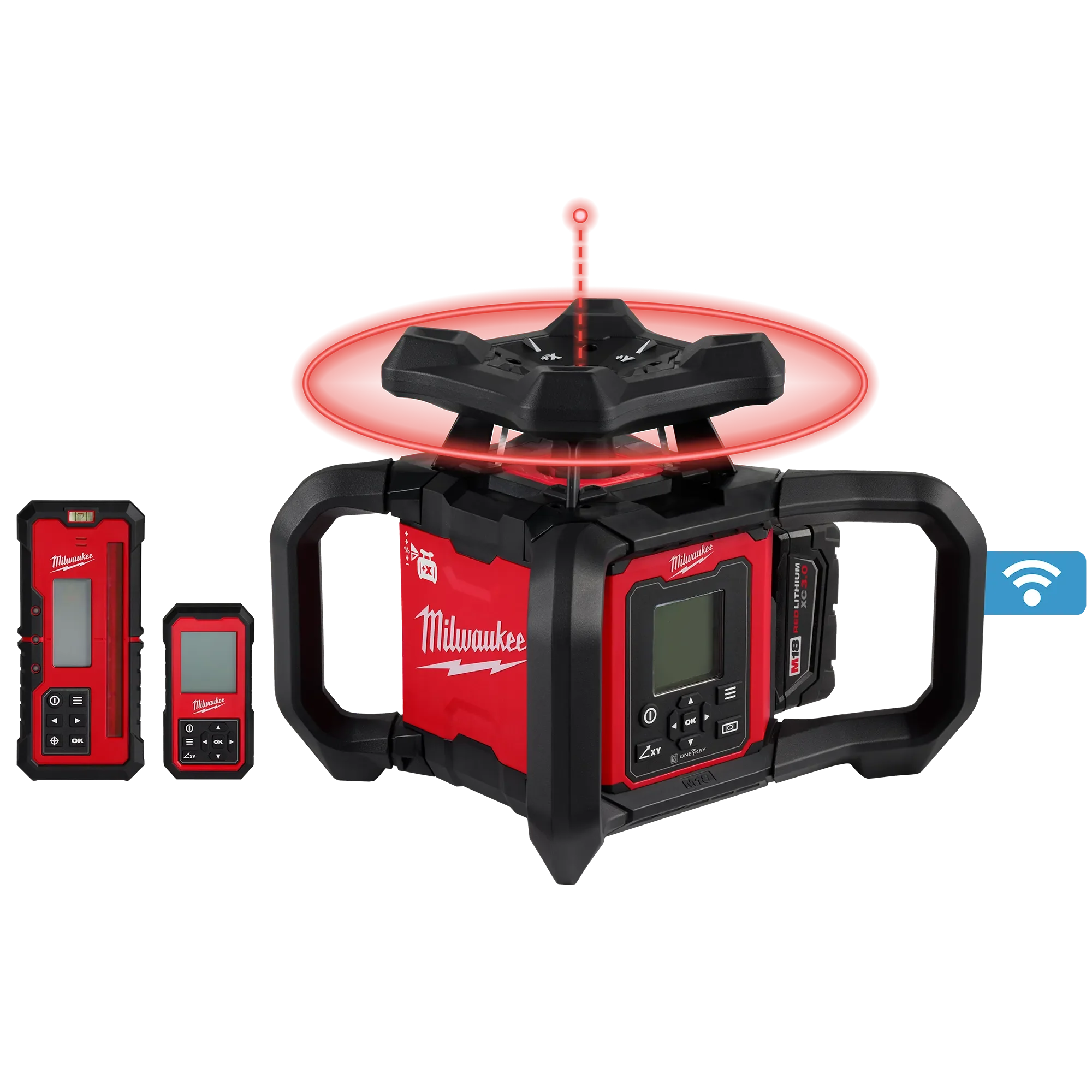 Milwaukee 3704-21, M18™ Red Exterior Dual Slope Rotary Laser Level Kit w/ Receiver & Remote