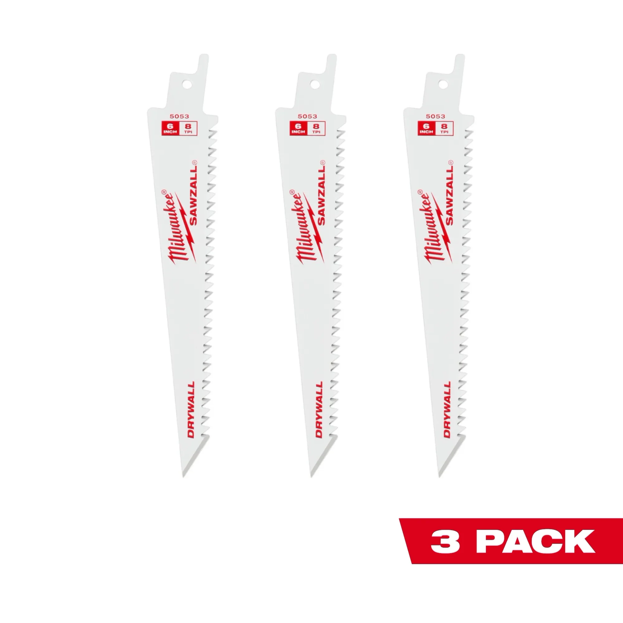Milwaukee 48-00-5053, 6” 8TPI Drywall SAWZALL™ Blades (3 pk)