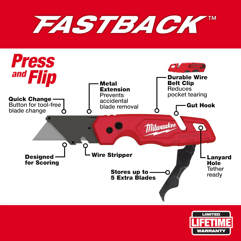 Milwaukee 48-22-1502, FASTBACK Folding Utility Knife w/ Blade Storage - Image 5