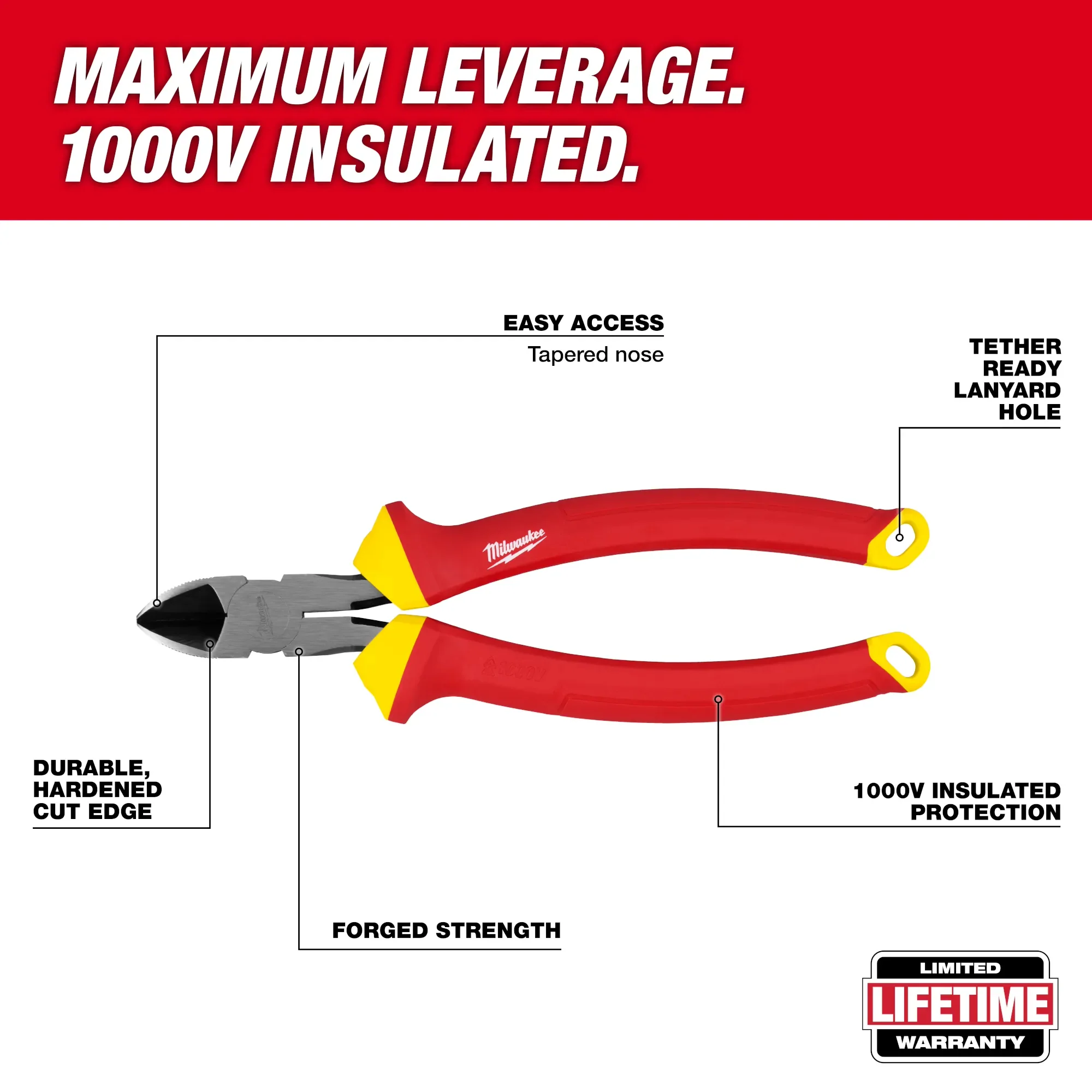 Milwaukee 48-22-2208, 1000V Insulated 8" Diagonal Cutting Pliers - Image 2