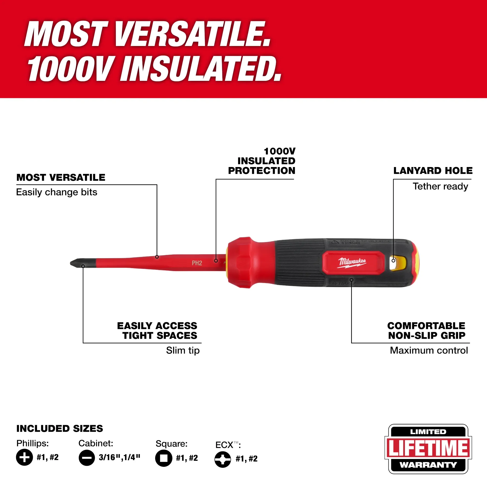 Milwaukee 48-22-2218, 8-in-1 1000V Insulated Slim Tip Multi-Bit Screwdriver - Image 4