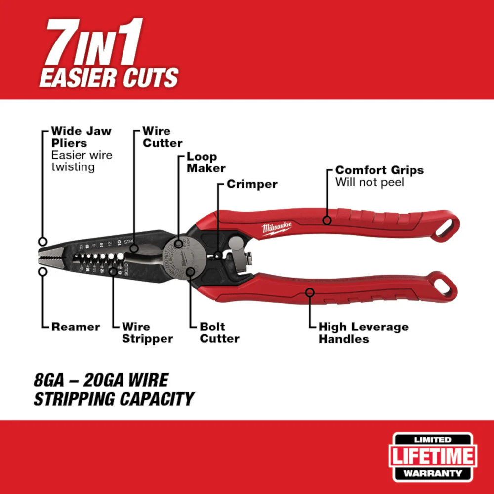 Milwaukee 48-22-3078, 7 in 1 High-Leverage Combination Pliers - Image 4