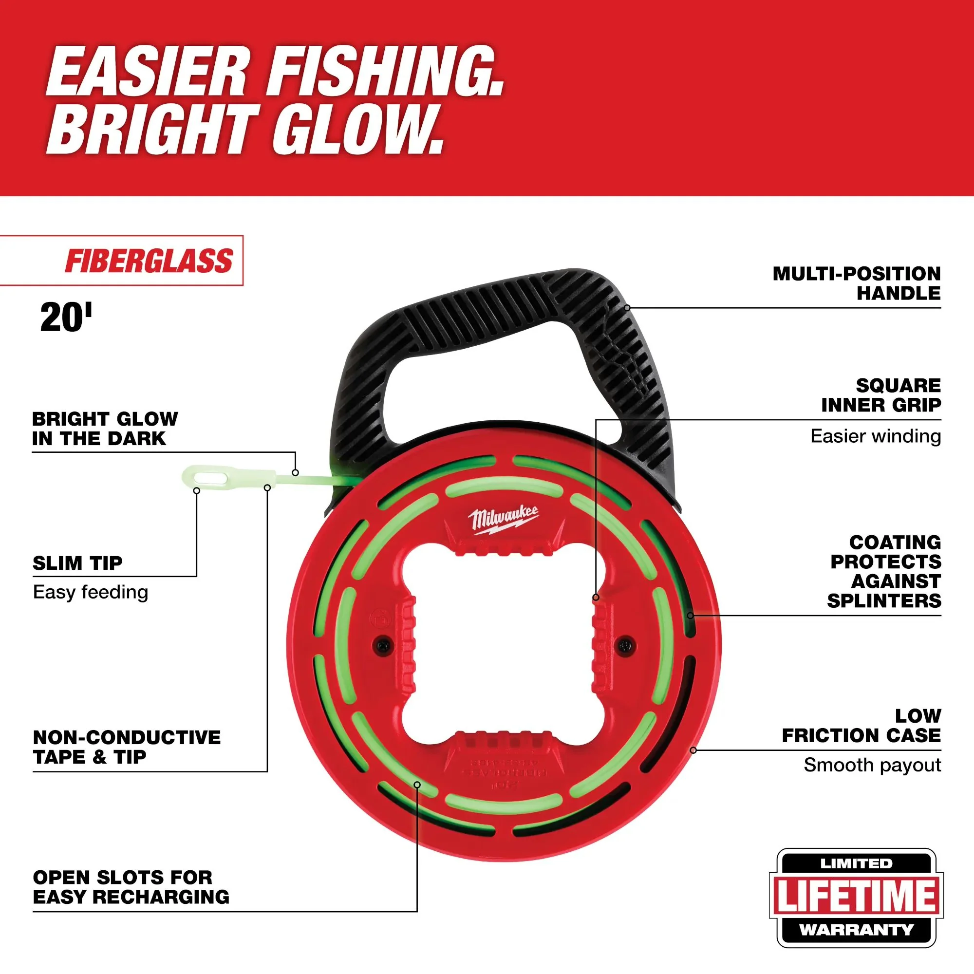 Milwaukee 48-22-4182, 20' Glow Fish Tape - Image 2