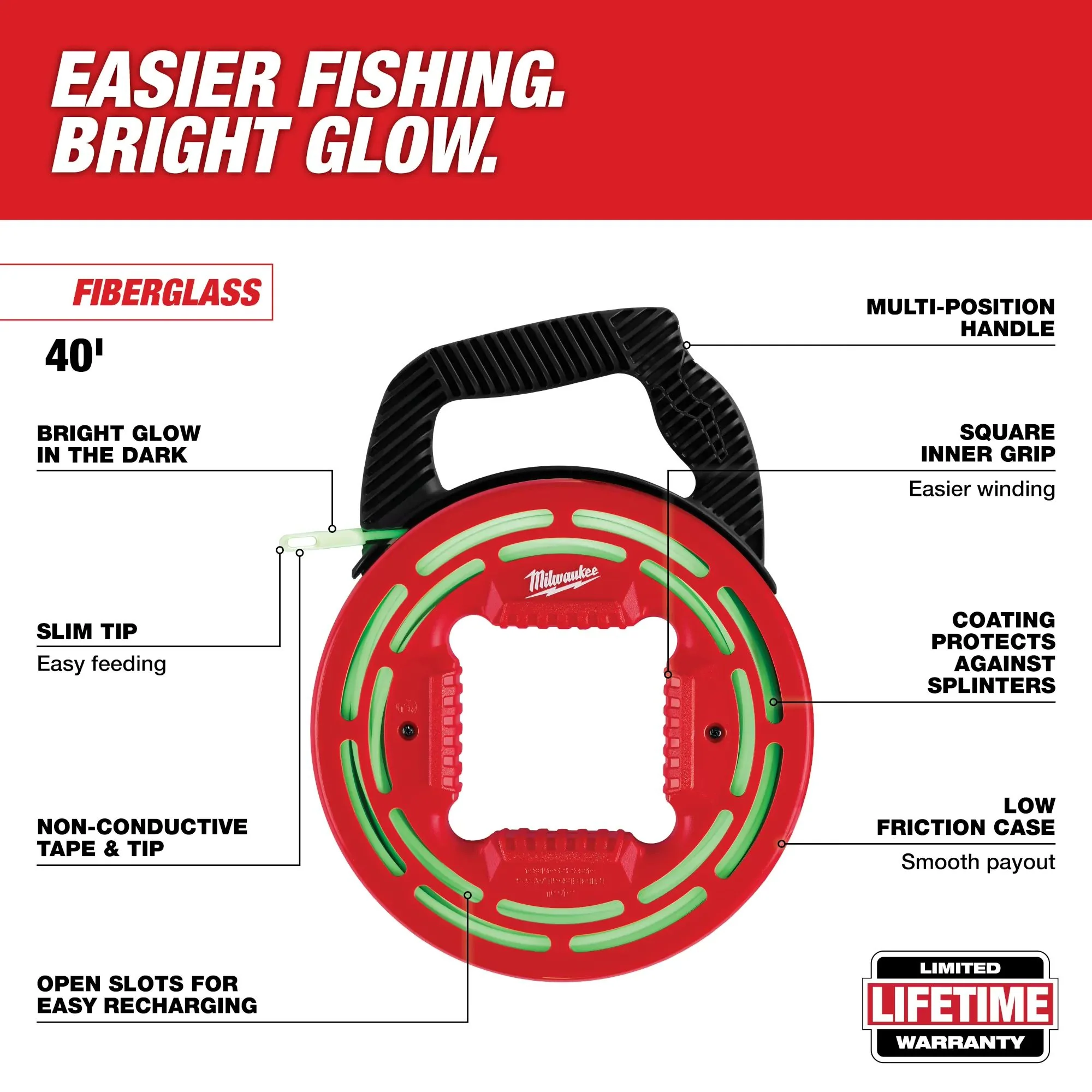 Milwaukee 48-22-4184, 40' Glow Fish Tape - Image 2