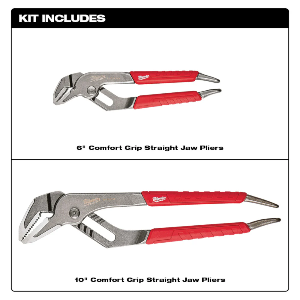 Milwaukee 48-22-6330, 6" & 10" Straight Jaw Pliers Set - Image 3