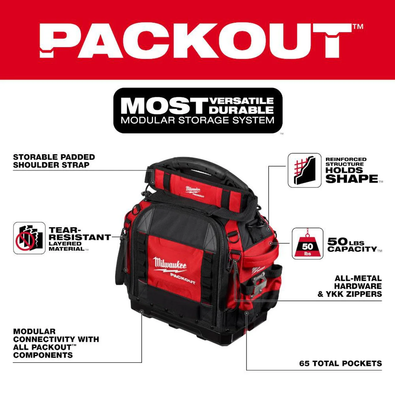 Milwaukee 48-22-8316, PACKOUT™ 15" Structured Tool Bag - Image 2