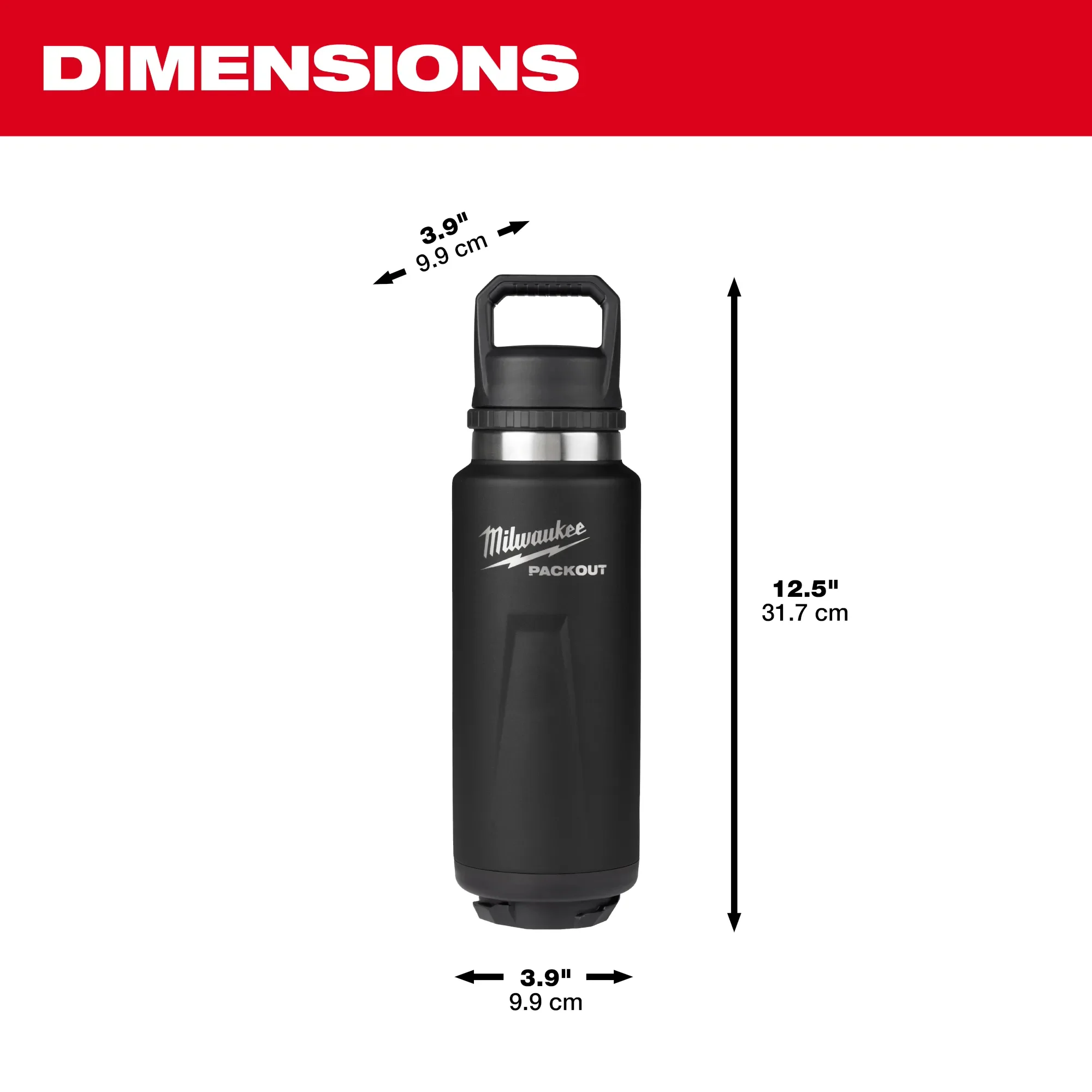 Milwaukee 48-22-8397B, PACKOUT™ 36oz Insulated Bottle with Chug Lid Black - Image 3