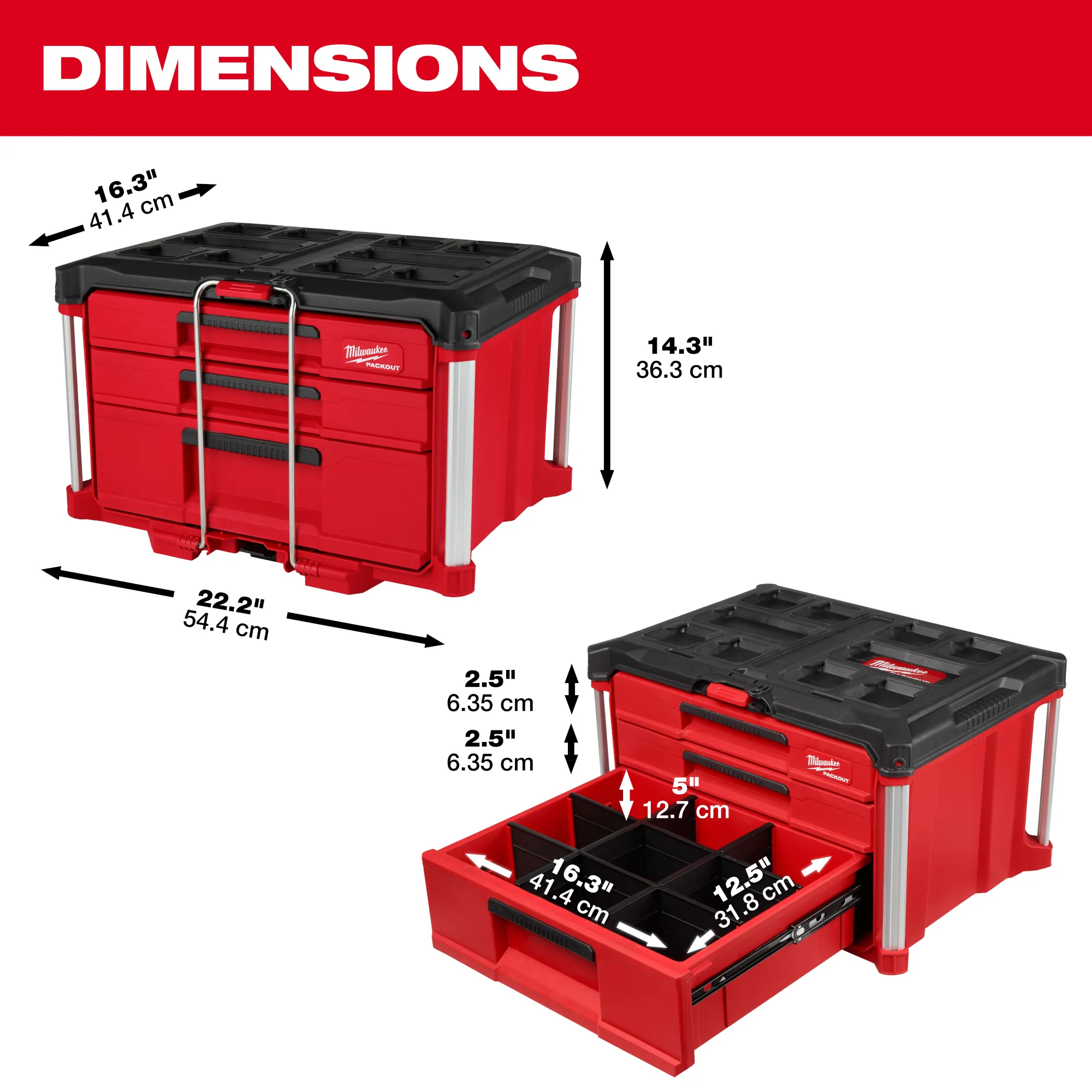 Milwaukee 48-22-8447, PACKOUT™ Multi-Depth 3-Drawer Tool Box - Image 3