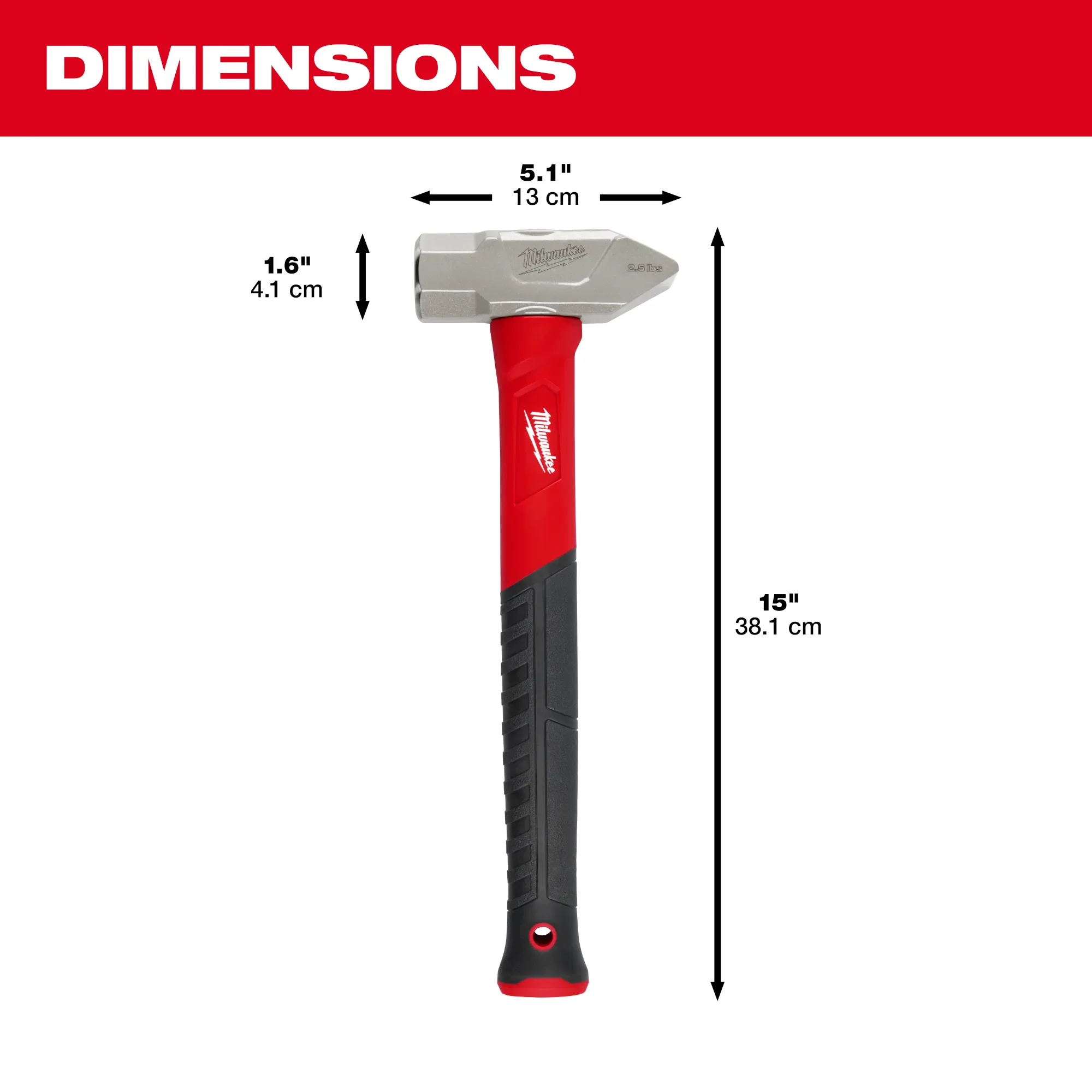 Milwaukee 48-22-9313, 2.5lb Fiberglass Cross Peen Hammer - Image 2