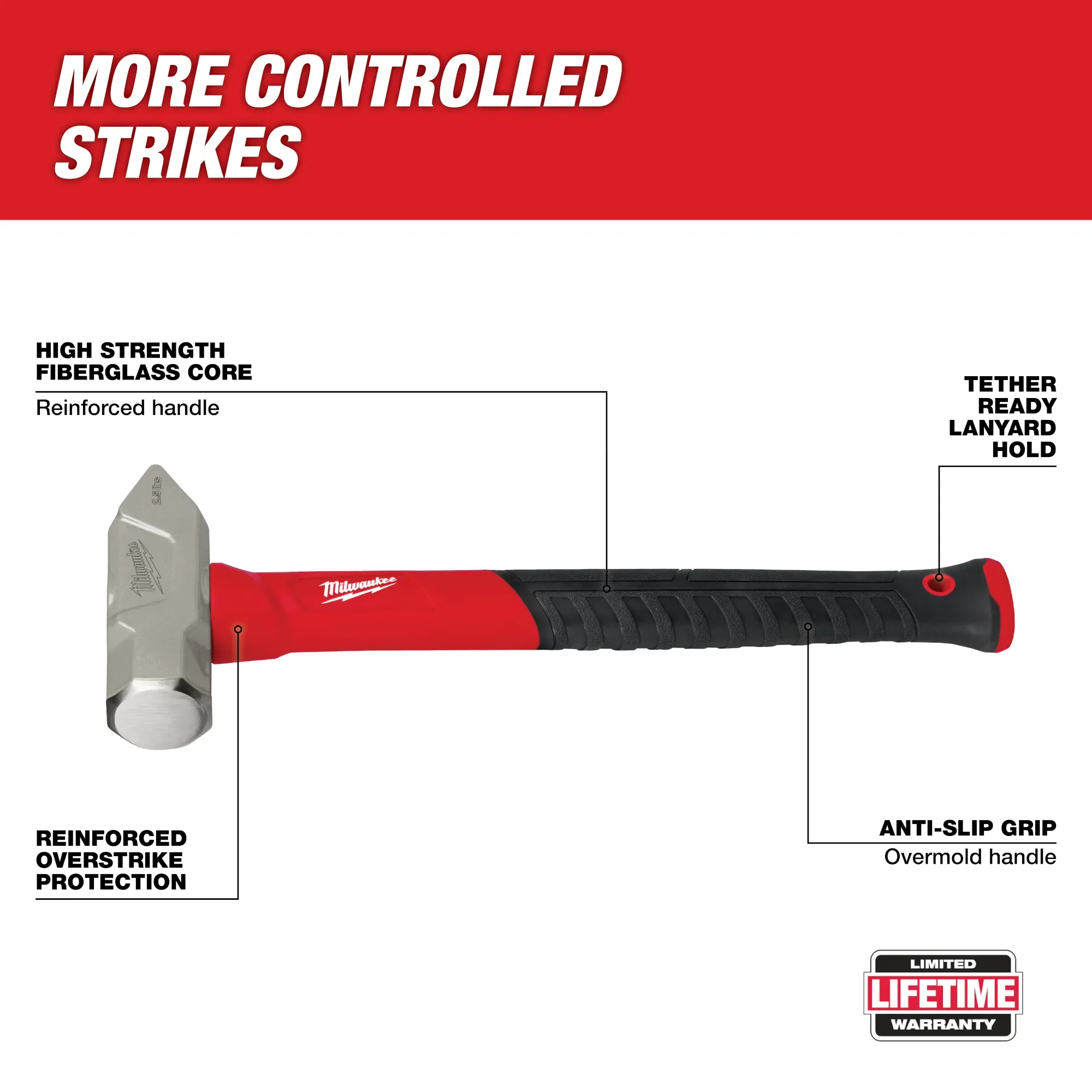Milwaukee 48-22-9313, 2.5lb Fiberglass Cross Peen Hammer - Image 3