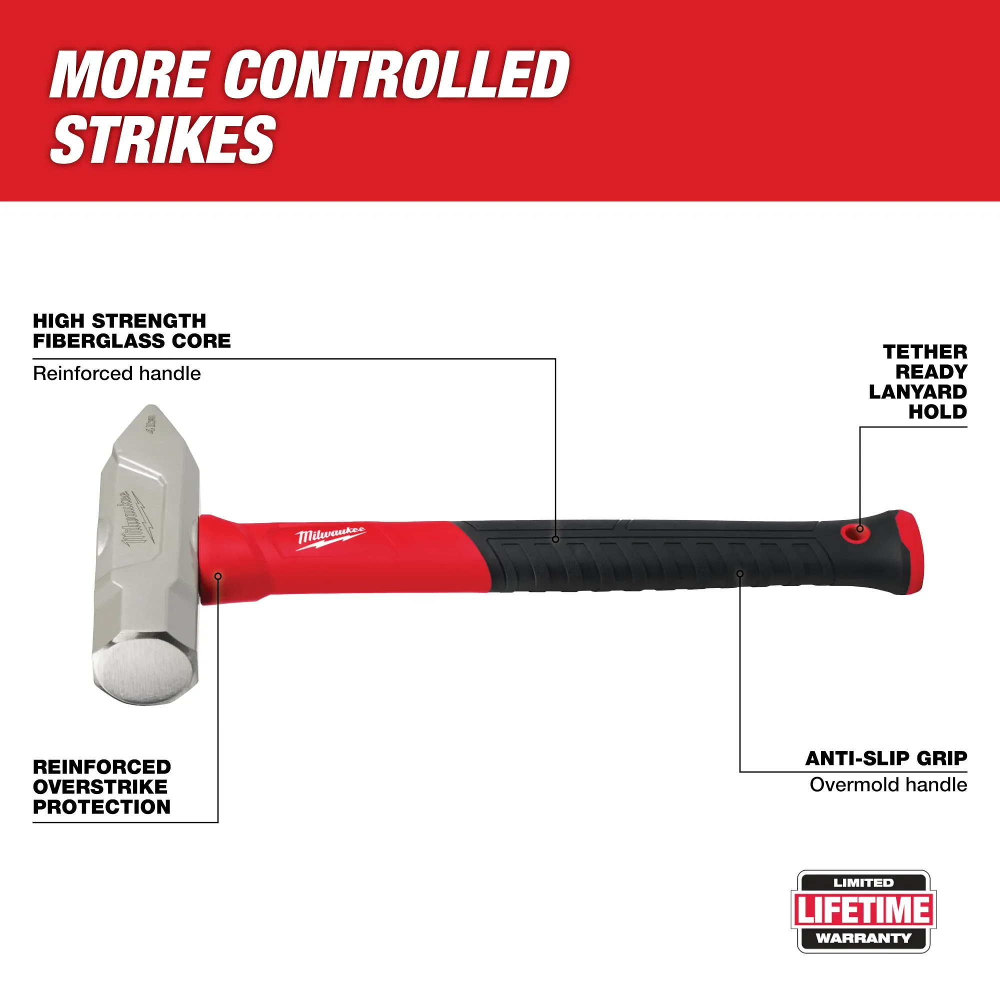 Milwaukee 48-22-9315, 4lb Fiberglass Cross Peen Hammer - Image 2