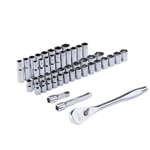Milwaukee 48-22-9010, 47pc 1/2" Drive Metric & SAE Ratchet and Socket Set with FOUR FLAT™ Sides - Image 2