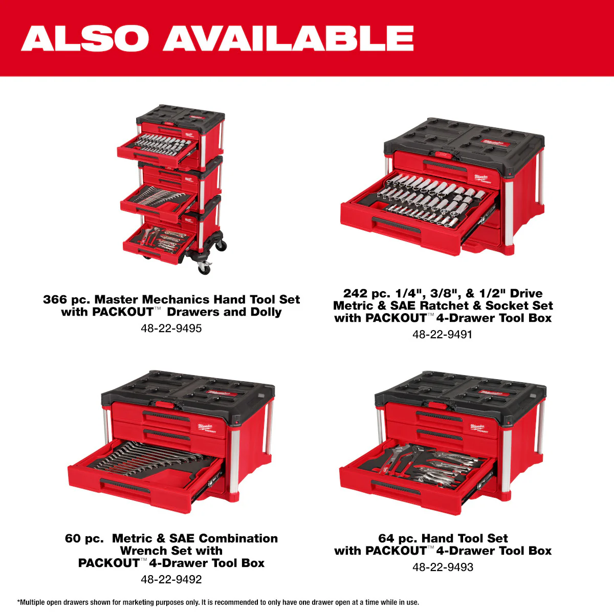 Milwaukee 48-22-9495, 366pc. Master Mechanics Hand Tool Set with PACKOUT™ Drawers and Dolly - Image 6