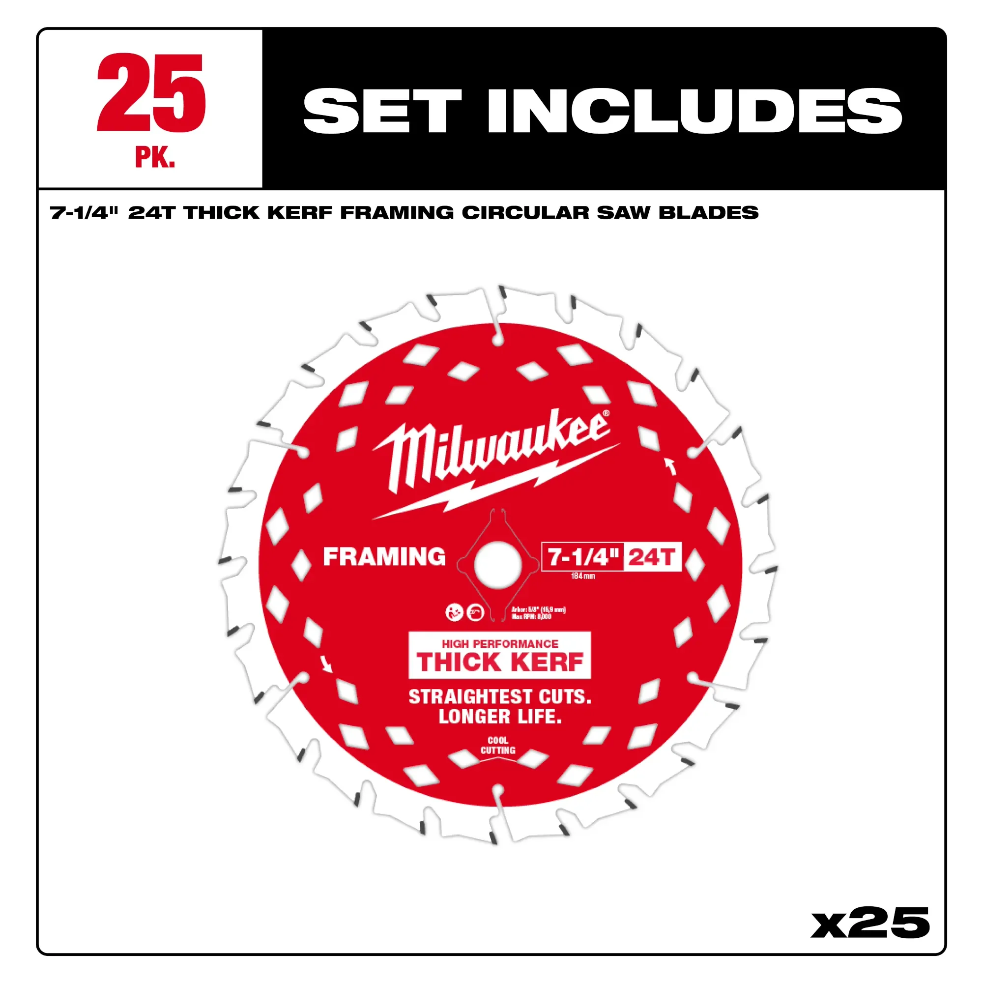 Milwaukee 48-40-2740, 7-1/4" 24T THICK KERF FRAMING 25PK - Image 3