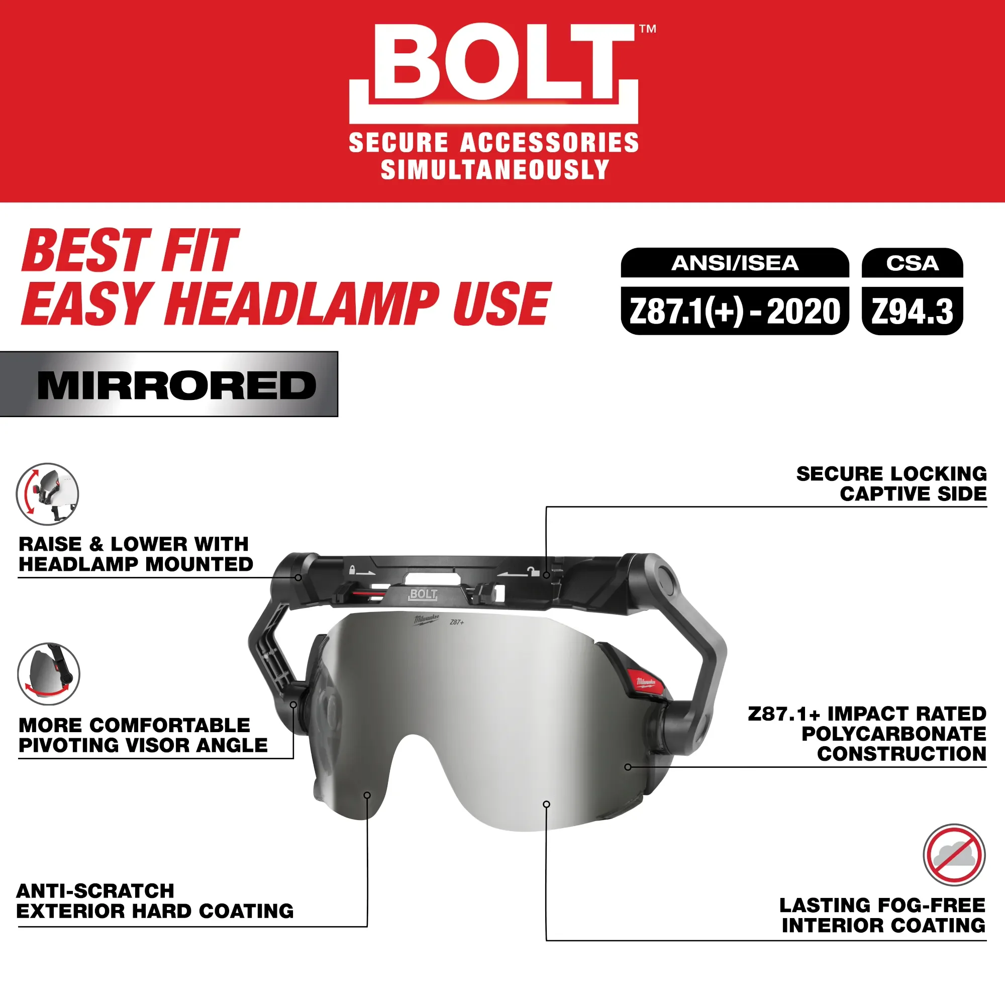 Milwaukee 48-73-1419, BOLT™ Eye Visor - Mirrored Dual Coat Lens (Compatible with Milwaukee® BOLT™ Safety Helmets & BOLT™ Hard Hats) - Image 4