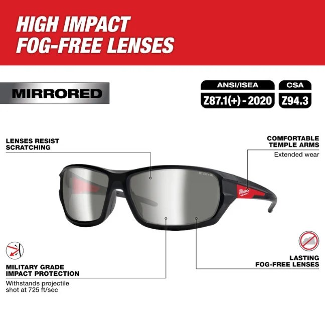 Milwaukee 48-73-2129, Mirrored Performance Safety Glasses - Fog-Free Lenses - Image 2