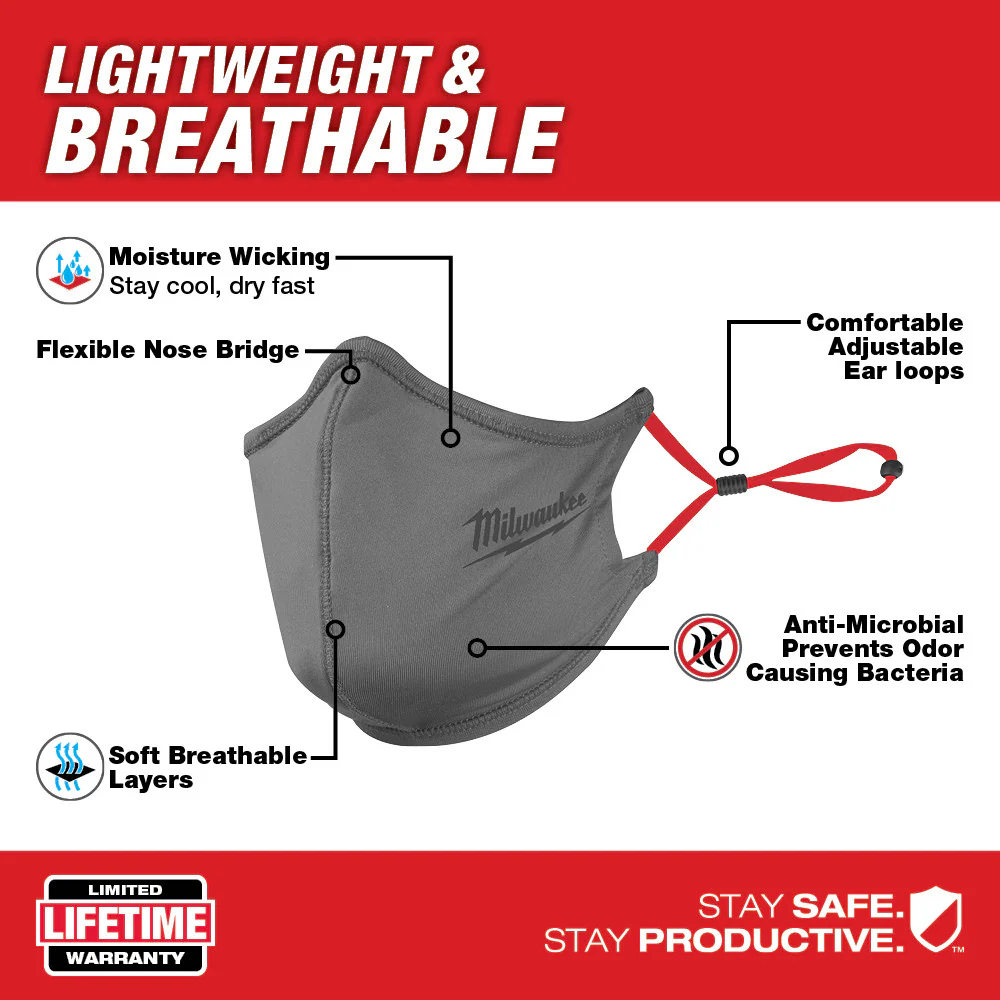 Milwaukee 48-73-4232, 2 Layer Face Mask, Gray (10/pkg) - Image 6