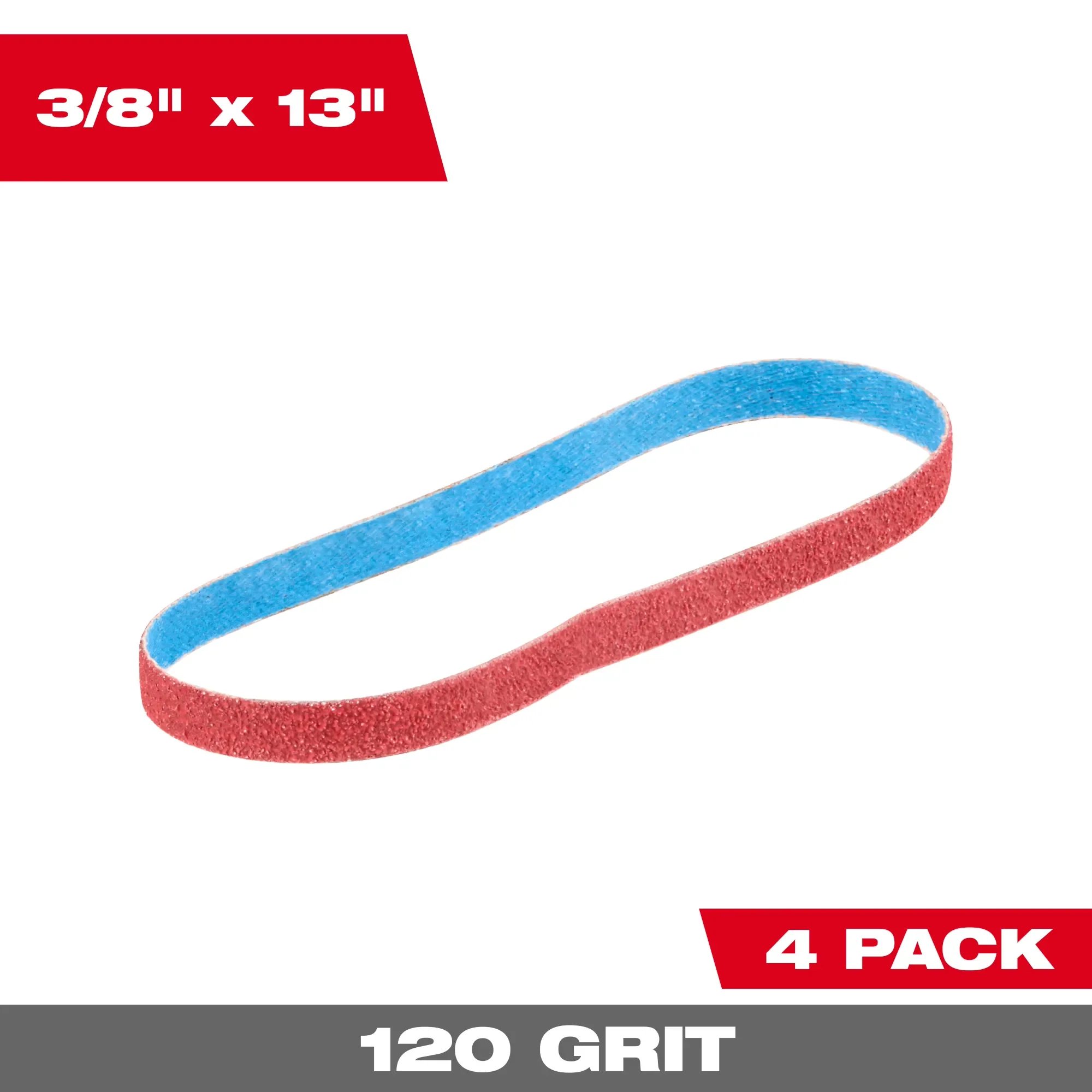 Milwaukee 48-80-7120, 3/8” x 13” 120 Grit Bandfile Belts – 4 pack