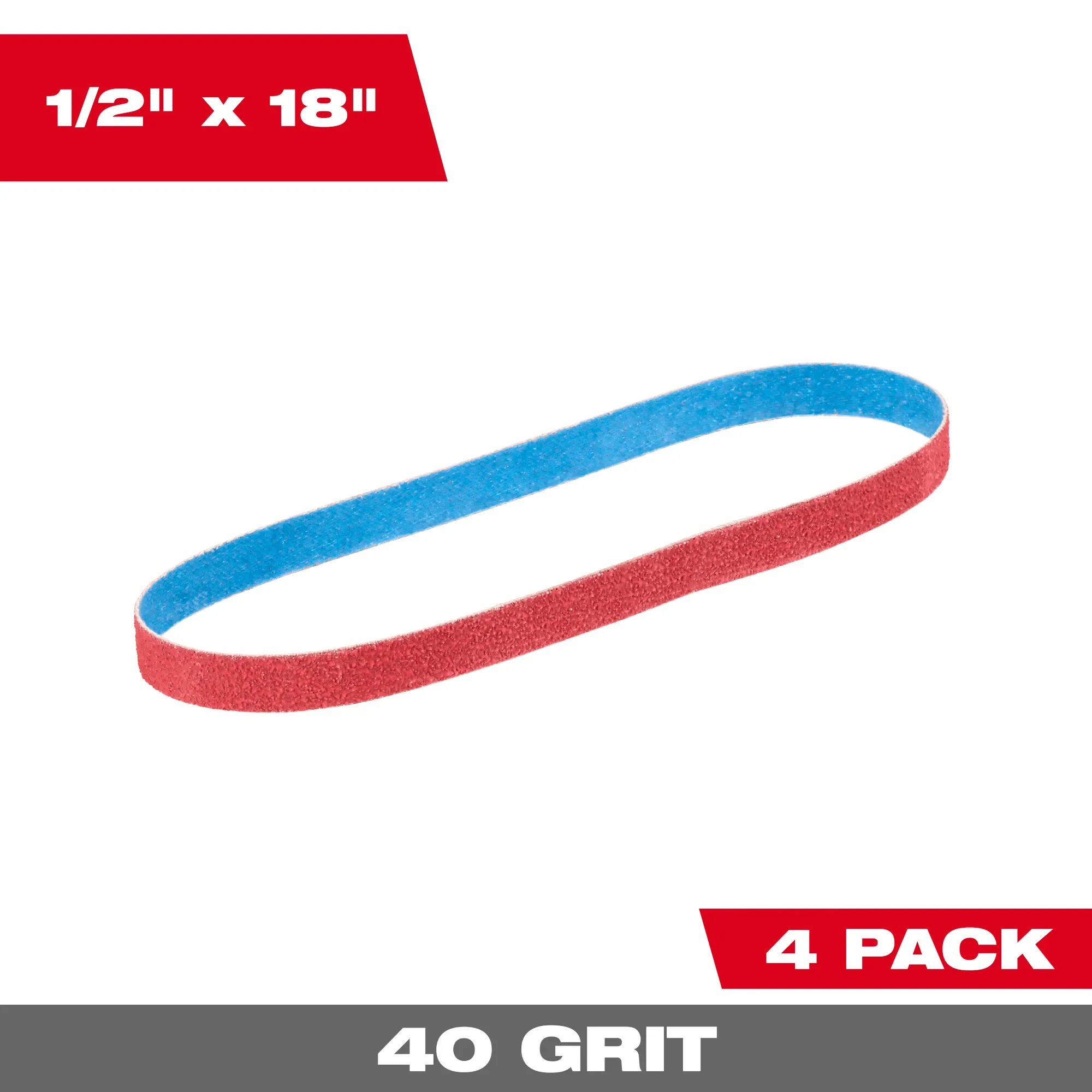 Milwaukee 48-80-9040, 1/2” x 18” 40 Grit Bandfile Belts – 4 pack
